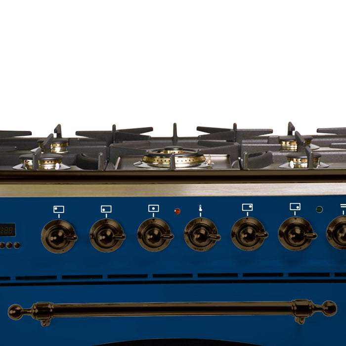 HALLMAN 30 in. Single Oven Dual Fuel Italian Range, LP Gas, Bronze Trim in Blue (HDFR30BZBULP)