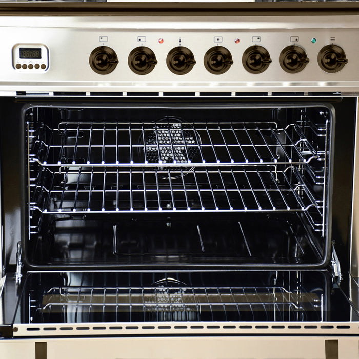 HALLMAN 36 in. Single Oven All Gas Italian Range, LP Gas, Bronze Trim in Stainless-steel (HGR36BZSSLP)