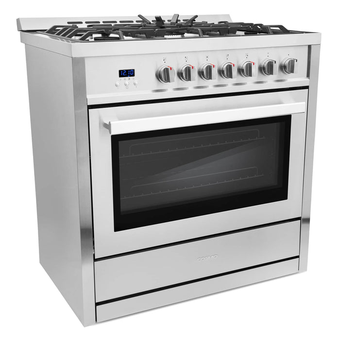 Cosmo 36-Inch 3.8 Cu. Ft. Single Oven Gas Range with 5 Burner Cooktop in Stainless Steel (COS-965AGC)