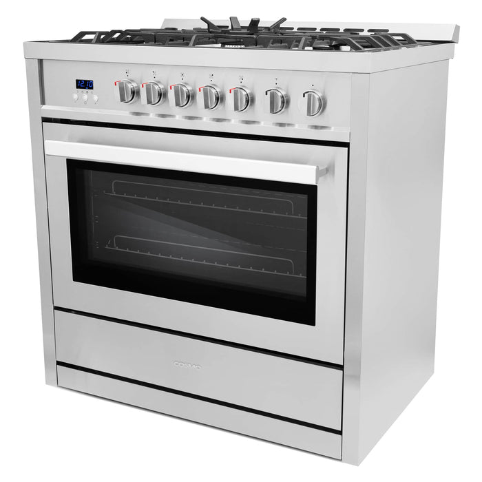 Cosmo 36-Inch 3.8 Cu. Ft. Single Oven Gas Range with 5 Burner Cooktop in Stainless Steel (COS-965AGC)