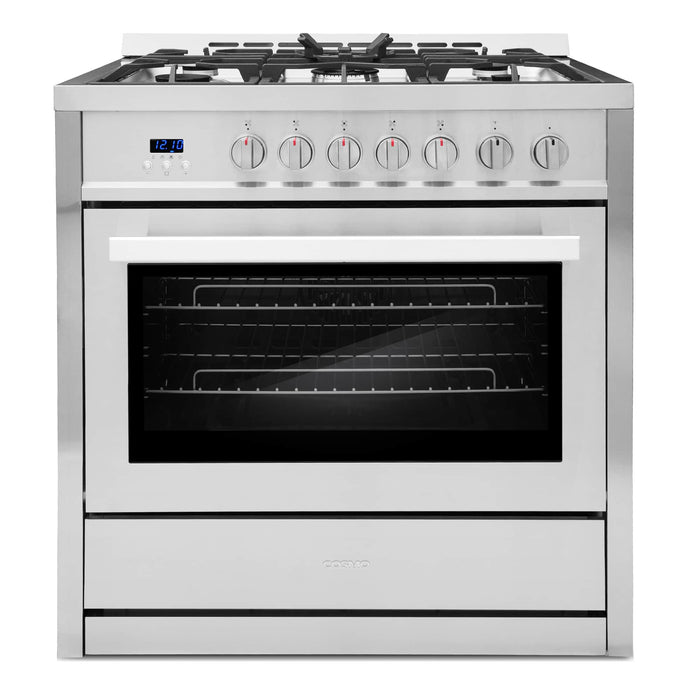 Cosmo 36-Inch 3.8 Cu. Ft. Single Oven Gas Range with 5 Burner Cooktop in Stainless Steel (COS-965AGC)