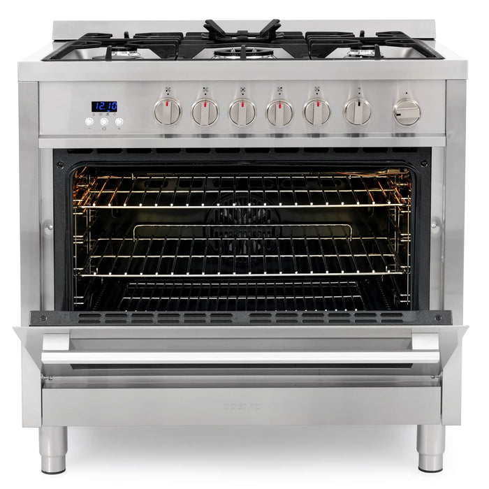 Cosmo 36-Inch 3.8 Cu. Ft. Single Oven Gas Range with 5 Burner Cooktop in Stainless Steel (COS-965AGFC)