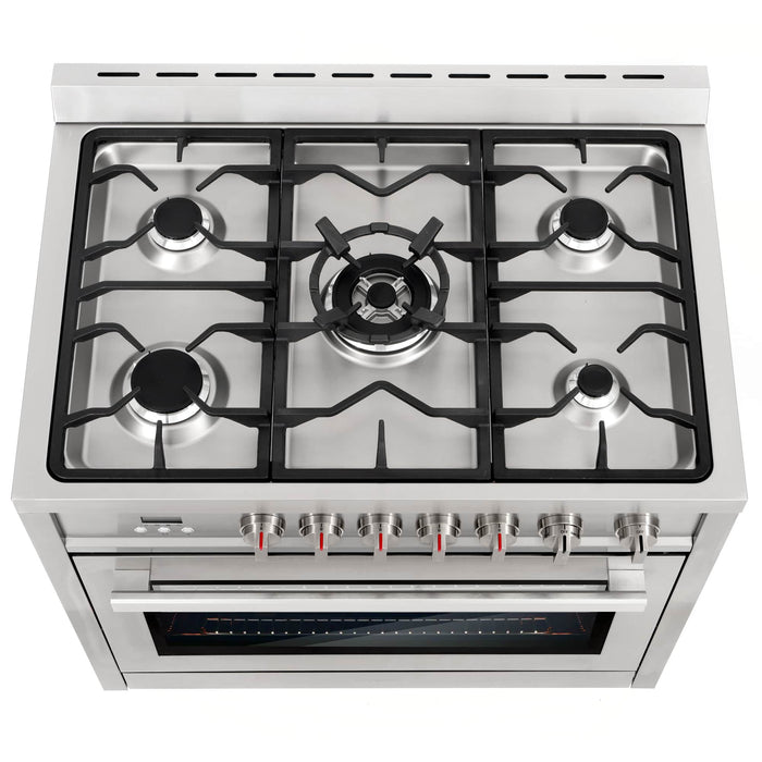 Cosmo 36-Inch 3.8 Cu. Ft. Single Oven Gas Range with 5 Burner Cooktop in Stainless Steel (COS-965AGFC)