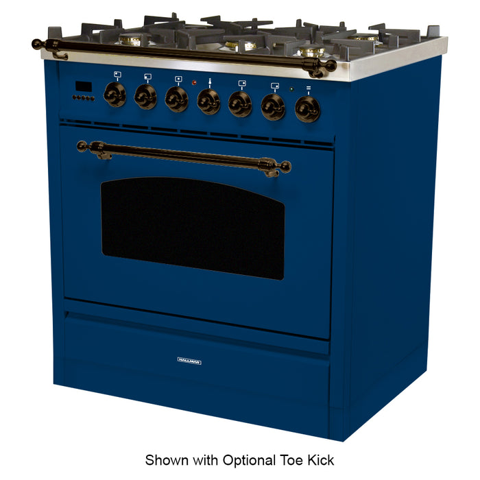 HALLMAN 30 in. Single Oven Dual Fuel Italian Range, LP Gas, Bronze Trim in Blue (HDFR30BZBULP)