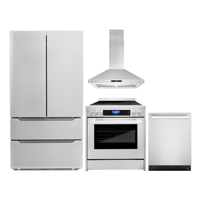 Cosmo 4-Piece Appliance Package - 30-Inch Single Oven Electric Range, Island Range Hood, Dishwasher, and Refrigerator in Stainless Steel (COS-4PKG-034)