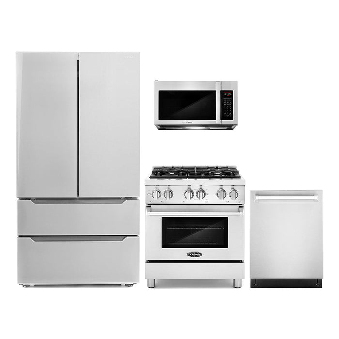 Cosmo 4-Piece Appliance Package - 30-Inch Dual Fuel Range, Over-the-Range Microwave, Dishwasher and Refrigerator in Stainless Steel (COS-4PKG-085)