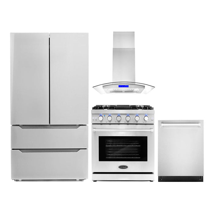 Cosmo 4-Piece Appliance Package - 30-Inch Gas Range, Island Range Hood, Dishwasher, and Refrigerator in Stainless Steel (COS-4PKG-101)