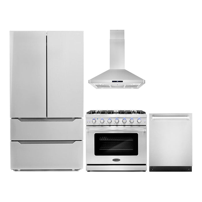 Cosmo 4 - Piece Appliance Package - 36-Inch Gas Range, Island Range Hood, Dishwasher and Refrigerator in Stainless Steel (COS-4PKG-120)