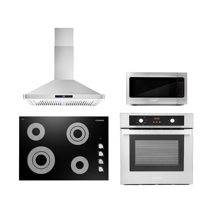 Cosmo 4 - Piece Appliance Package - 30-Inch Electric Cooktop, Wall Mount Range Hood, Wall Oven, and 24.4-Inch Microwave (COS-4PKG-134)