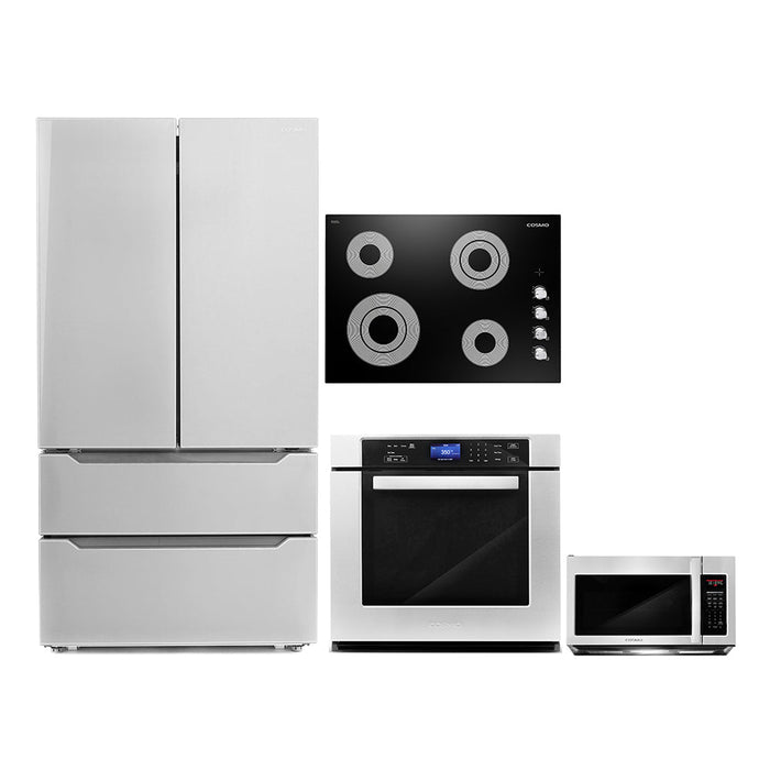 Cosmo 4-Piece Appliance Package - 30-Inch Electric Cooktop, Refrigerator, Wall Oven and Microwave Oven in Stainless Steel (COS-4PKG-140)