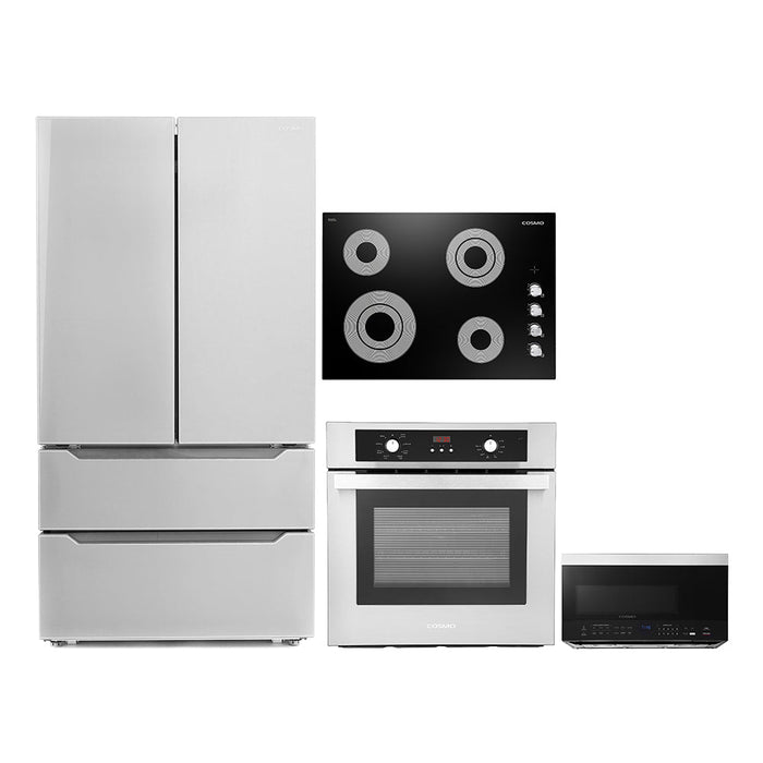 Cosmo 4-Piece Appliance Package - 30-Inch Electric Cooktop, Refrigerator, Wall Oven and Microwave Oven in Stainless Steel (COS-4PKG-142)