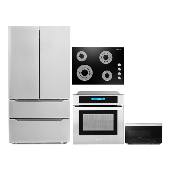 Cosmo 4-Piece Appliance Package - 30-Inch Electric Cooktop, Refrigerator, Wall Oven and Microwave Oven in Stainless Steel (COS-4PKG-144)