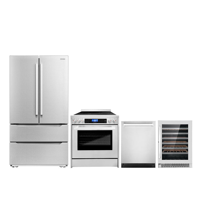 Cosmo 4-Piece Appliance Package - 30-Inch Electric Range, Dishwasher, Refrigerator and Wine Cooler in Stainless Steel (COS-4PKG-155)