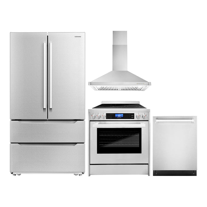 Cosmo 4-Piece Appliance Package - 30-Inch Single Oven Electric Range, Wall Mount Range Hood, Dishwasher and Refrigerator in Stainless Steel (COS-4PKG-157)