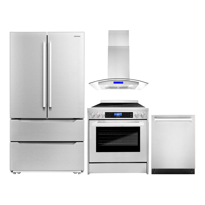 Cosmo 4-Piece Appliance Package - 30-Inch Single Oven Electric Range, Island Range Hood, Dishwasher and Refrigerator in Stainless Steel (COS-4PKG-177)