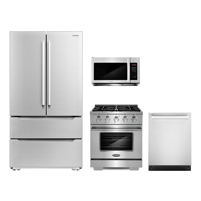 Cosmo 4-Piece Appliance Package - 30-Inch Gas Range, Dishwasher, Refrigerator and Over-the-Range Microwave in Stainless Steel (COS-4PKG-230)