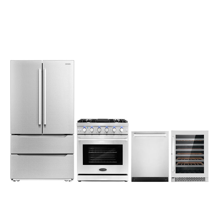 Cosmo 4-Piece Appliance Package - 30-Inch Gas Range, Dishwasher, Refrigerator and Wine Refrigerator in Stainless Steel (COS-4PKG-231)