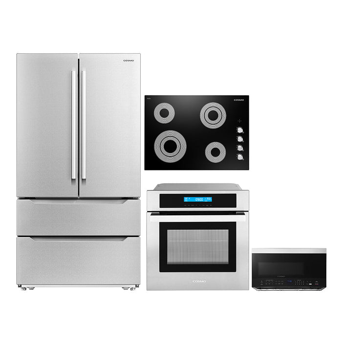 Cosmo 4-Piece Appliance Package - 30-Inch Electric Cooktop, Refrigerator, Wall Oven and Microwave in Stainless Steel (COS-4PKG-263)