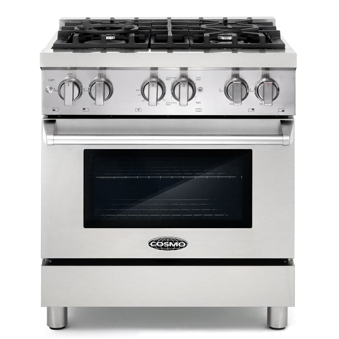 Cosmo 4-Piece Appliance Package - 30-Inch Dual Fuel Range, Island Range Hood, Dishwasher and Refrigerator in Stainless Steel (COS-4PKG-189)