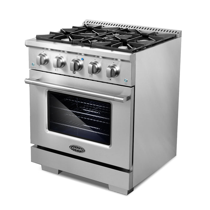 Cosmo 4-Piece Appliance Package - 30-Inch Gas Range, Wall Mount Range Hood, Dishwasher, and Refrigerator in Stainless Steel (COS-4PKG-049)