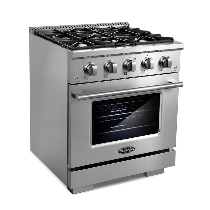 Cosmo 4-Piece Appliance Package - 30-Inch Gas Range, Island Range Hood, Dishwasher, and Refrigerator in Stainless Steel (COS-4PKG-051)