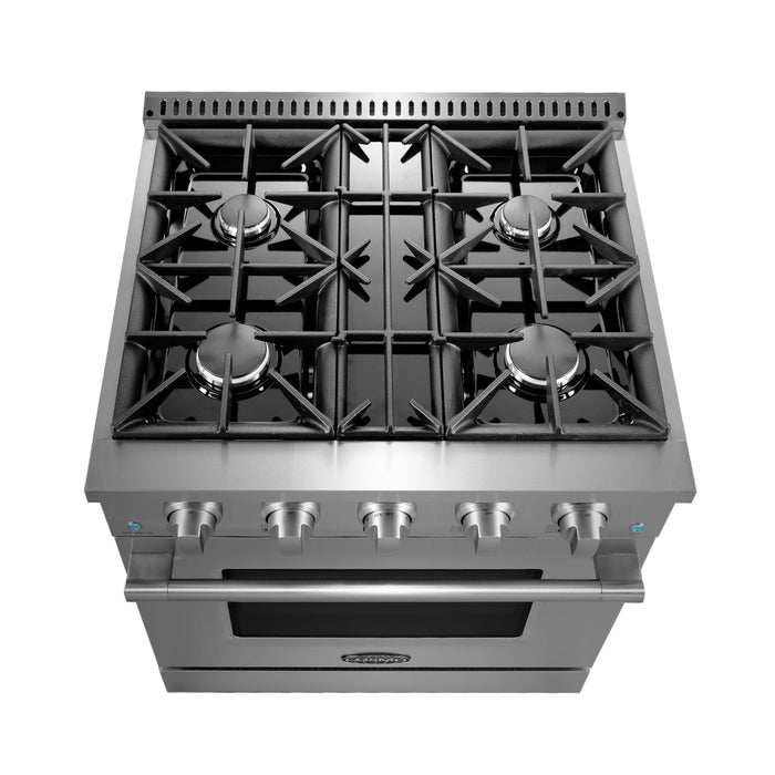 Cosmo 4-Piece Appliance Package - 30-Inch Gas Range, Wall Mount Range Hood, Dishwasher, and Refrigerator in Stainless Steel (COS-4PKG-008)