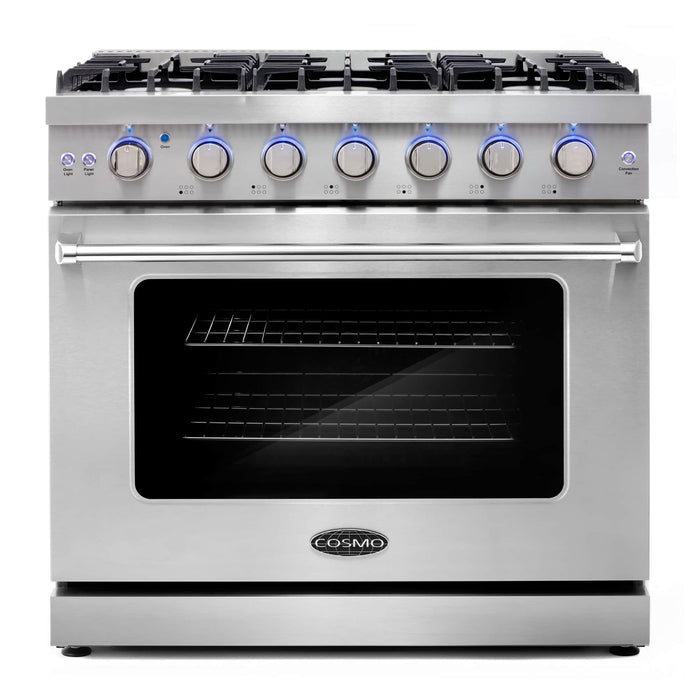 Cosmo 4 - Piece Appliance Package - 36-Inch Gas Range, Island Range Hood, Dishwasher and Refrigerator in Stainless Steel (COS-4PKG-120)