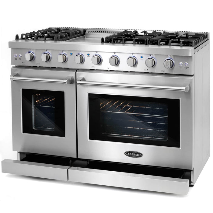 Cosmo 48-Inch 6.8 Cu. Ft. Double Oven Gas Range in Stainless Steel (COS-EPGR486G)