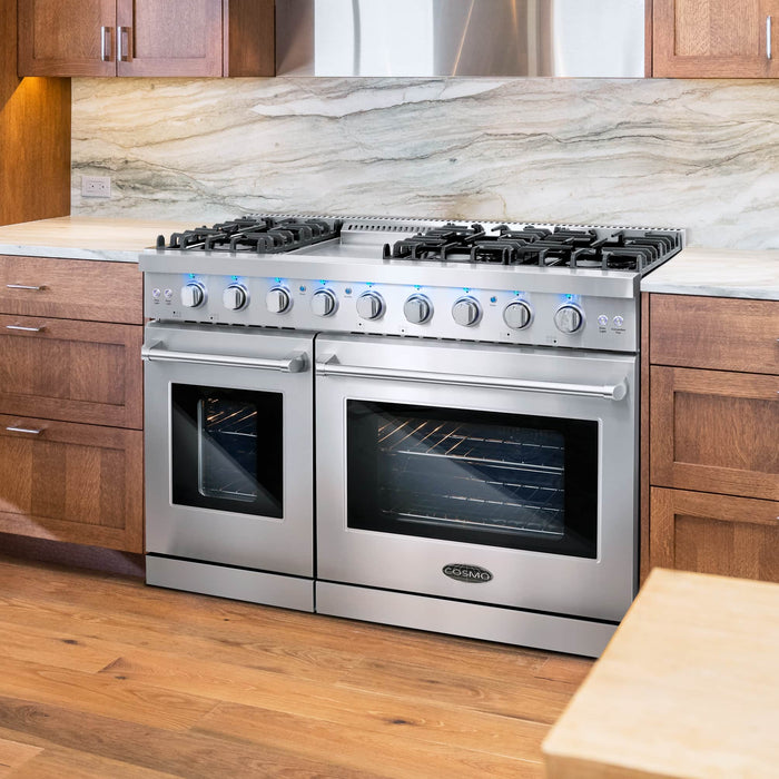 Cosmo 48-Inch 6.8 Cu. Ft. Double Oven Gas Range in Stainless Steel (COS-EPGR486G)