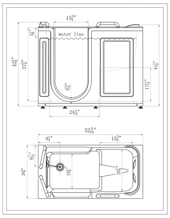 Empava 53" Freestanding Walk-in Soaking Bathtub with Left Drain EMPV-53WIT373