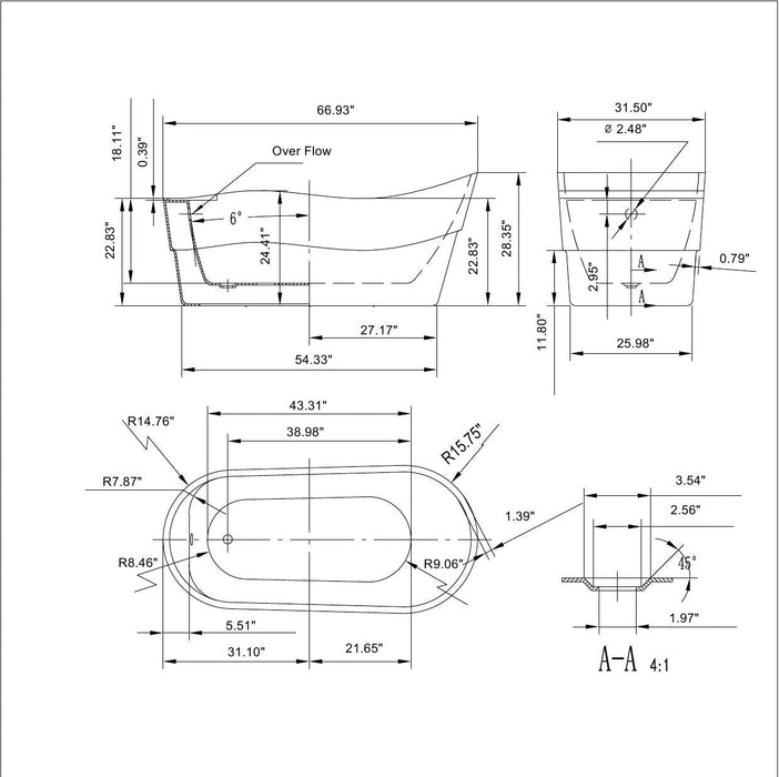 Empava 67" Freestanding Soaking Tub with Left Drain EMPV-67FT1527