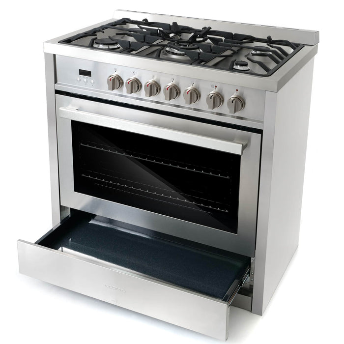 Cosmo 36-Inch 3.8 Cu. Ft. Single Oven Dual Fuel Range in Stainless Steel (COS-F965NF)