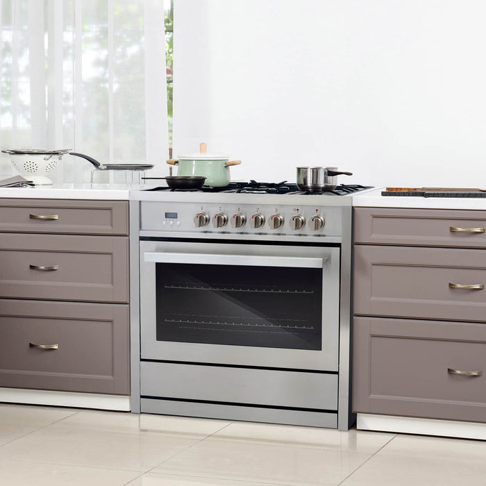 Cosmo 36-Inch 3.8 Cu. Ft. Single Oven Dual Fuel Range in Stainless Steel (COS-F965NF)