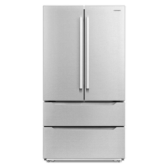 Cosmo 4-Piece Appliance Package - 30-Inch Dual Fuel Range, Wall Mount Range Hood, Dishwasher and Refrigerator in Stainless Steel (COS-4PKG-180)