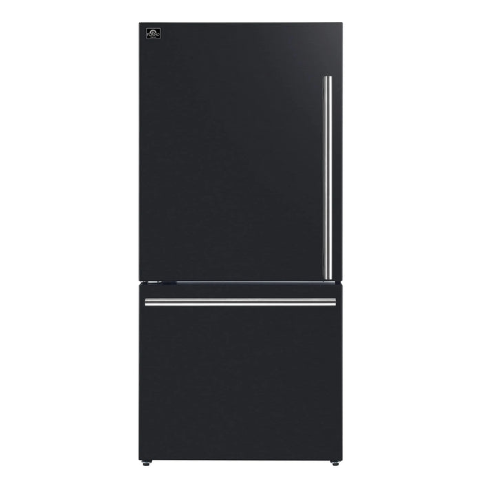 Forno Milano Espresso 31-Inch 17.2 cu. ft. Bottom Freezer Door Refrigerator in Black with Stainless Steel Handle (FFFFD1786-31BLK)