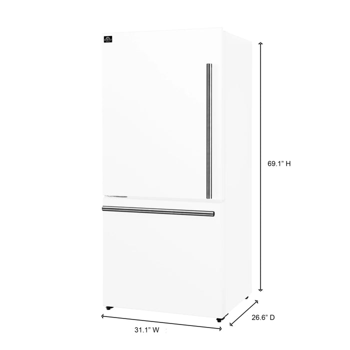 Forno Milano Espresso 31-Inch 17.2 cu. ft. Refrigerator and Bottom Freezer in White with Stainless Steel Handle, Left Hinge (FFFFD1786-31WHT)