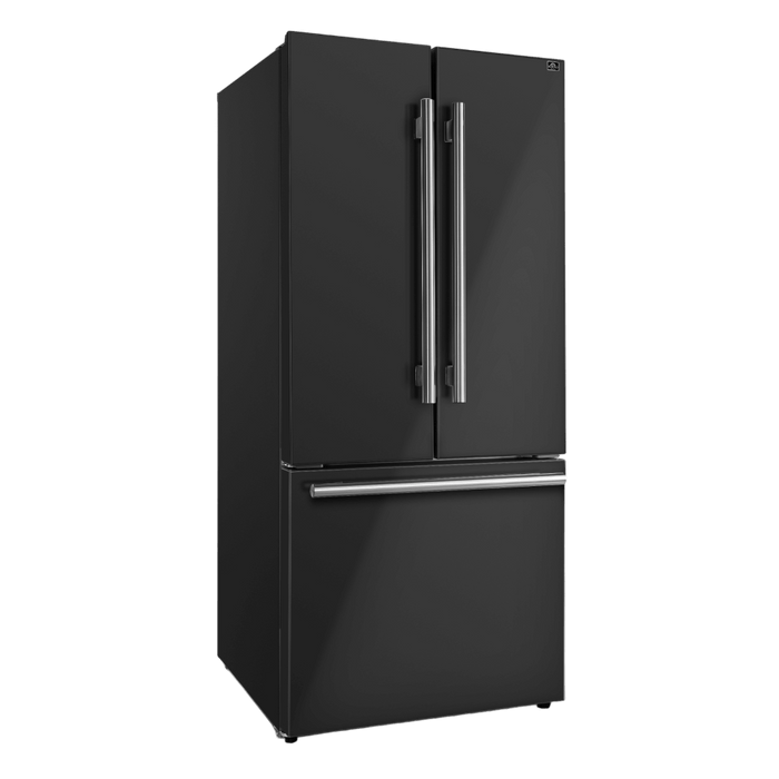 Forno Espresso Gallipoli 30-inch 17.5 cu. ft. French Door Refrigerator with Ice Maker in Black with Stainless Steel Handle (FFFFD1974-31BLK)