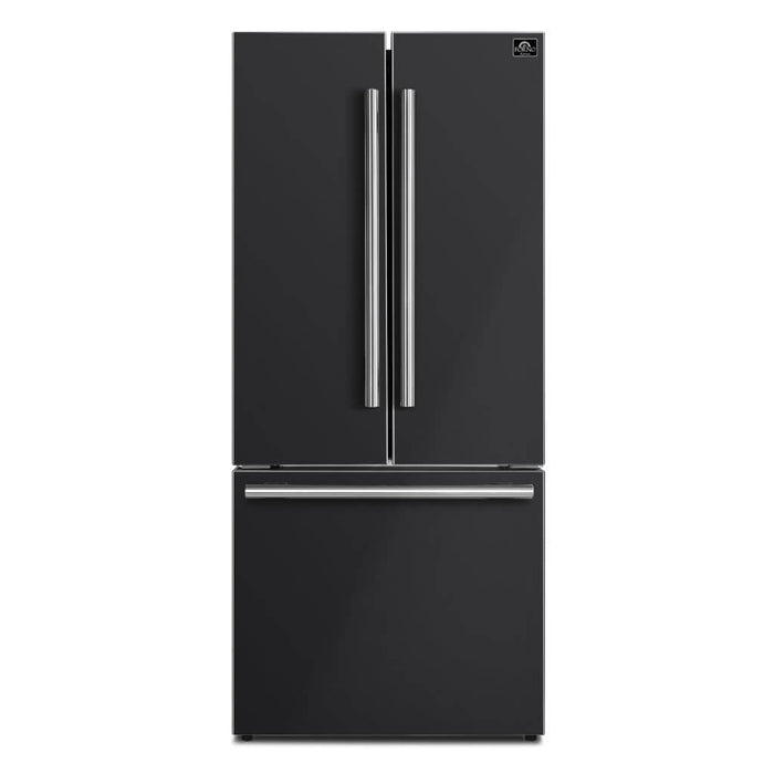 Forno Espresso Gallipoli 30-inch 17.5 cu. ft. French Door Refrigerator with Ice Maker in Black with Stainless Steel Handle (FFFFD1974-31BLK)