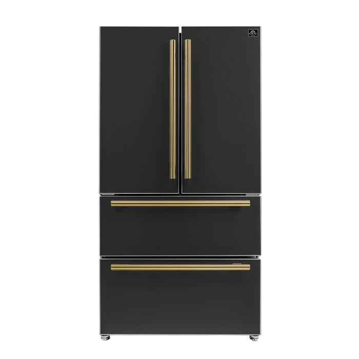 Forno Espresso Moena 36-inch 19.2 Cu.ft French Door Refrigerator in Black with Antique Brass Handle (FFRBI1820-36BLK)