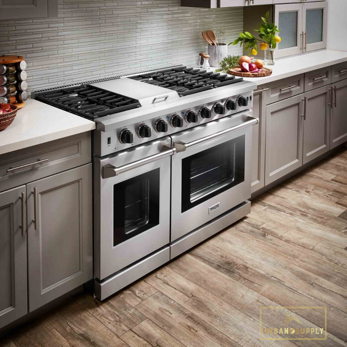 Thor Kitchen 48-Inch 6.8 cu. ft. Double Oven Gas Range in Stainless Steel (LRG4807U)