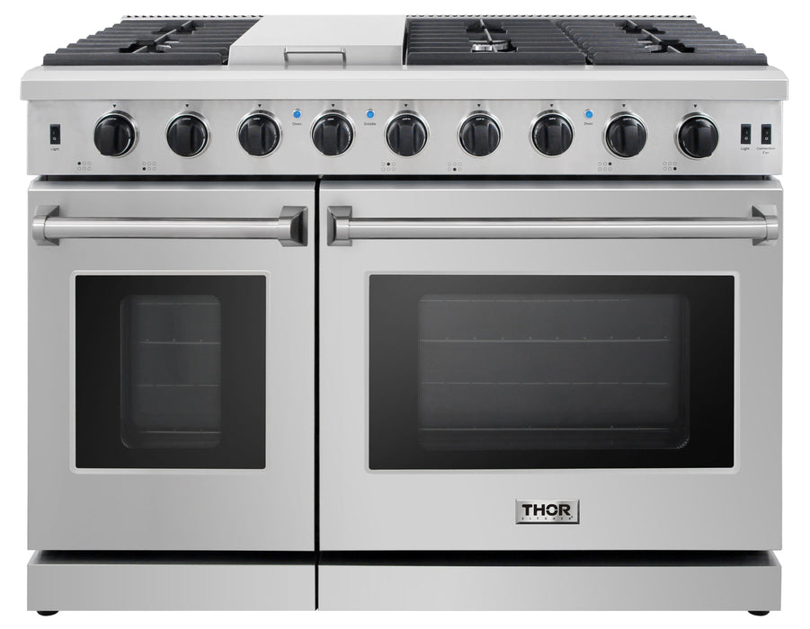 Thor Kitchen 48 in. 6.8 cu. ft. Double Oven Propane Gas Range in Stainless Steel, LRG4807ULP