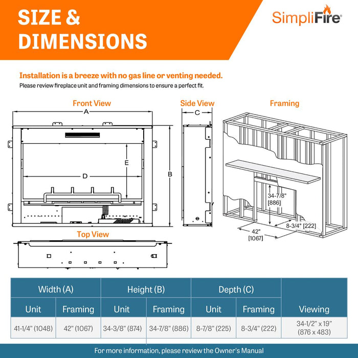 SimpliFire Inception 36" Built-In Electric Fireplace