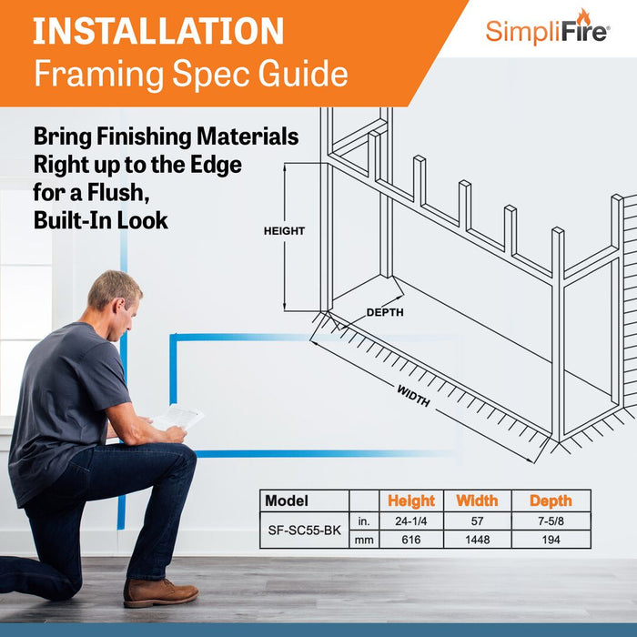 SimpliFire Scion 55" Linear Electric Built-In Fireplace