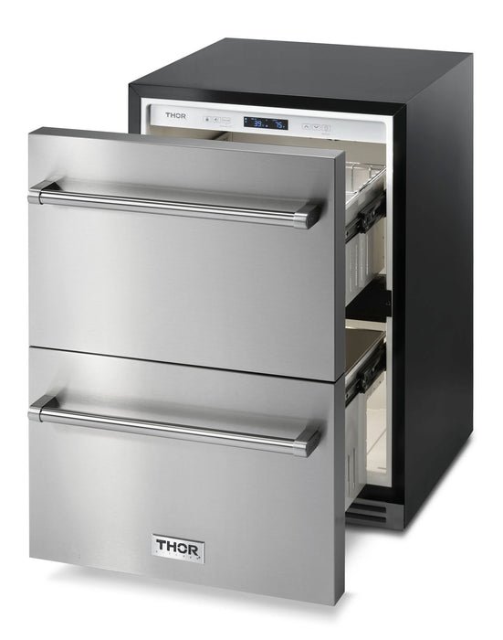 Thor Kitchen 24-Inch 5.4 cu. ft. Built-in Indoor/Outdoor Undercounter Double Drawer Refrigerator in Stainless Steel (TRF24U)