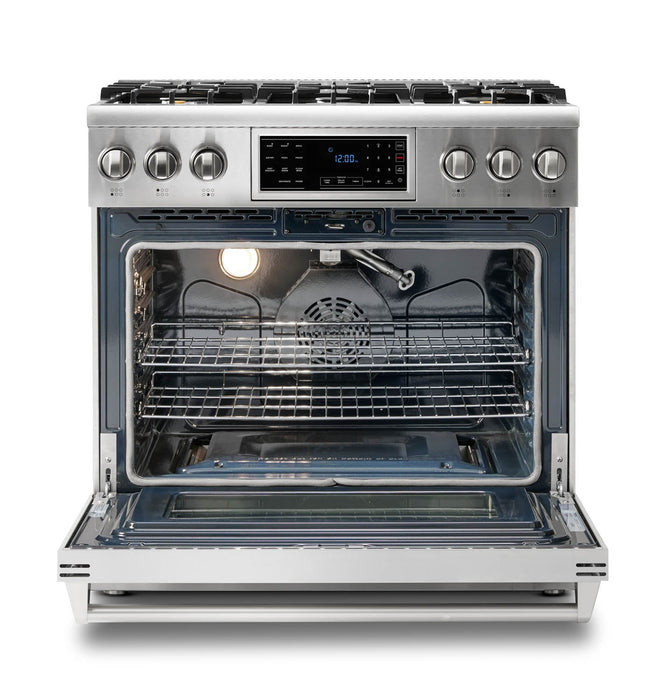 Thor Kitchen 36" Gas Range with 6.0 Cu. Ft. Self-Cleaning Oven, Air Fryer, Tilt Panel in Stainless Steel (TRG3601)