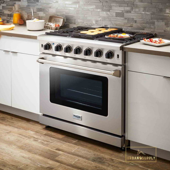 Thor Kitchen 36-Inch 6.0 Cu. Ft Single Oven Professional Gas Range in Stainless Steel (LRG3601U)