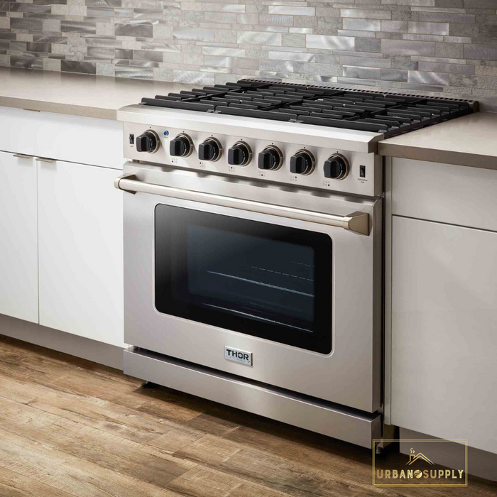 Thor Kitchen 36-Inch 6.0 Cu. Ft Single Oven Professional Gas Range in Stainless Steel (LRG3601U)