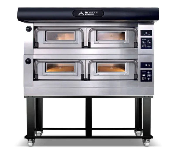 AMPTO Electric Pizza Oven P120 49'' x 26'' x 7'' (Chamber) 208/240/60/3 - 2 Decks with tray guide base - P120E A2X