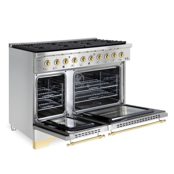 HALLMAN Classico Series 48" Dual Fuel Freestanding Range 8-Sealed Burners with Brass Trim - HCLRDF48BS