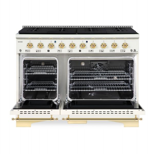 HALLMAN Classico Series 48" Dual Fuel Freestanding Range 8-Sealed Burners with Brass Trim - HCLRDF48BS